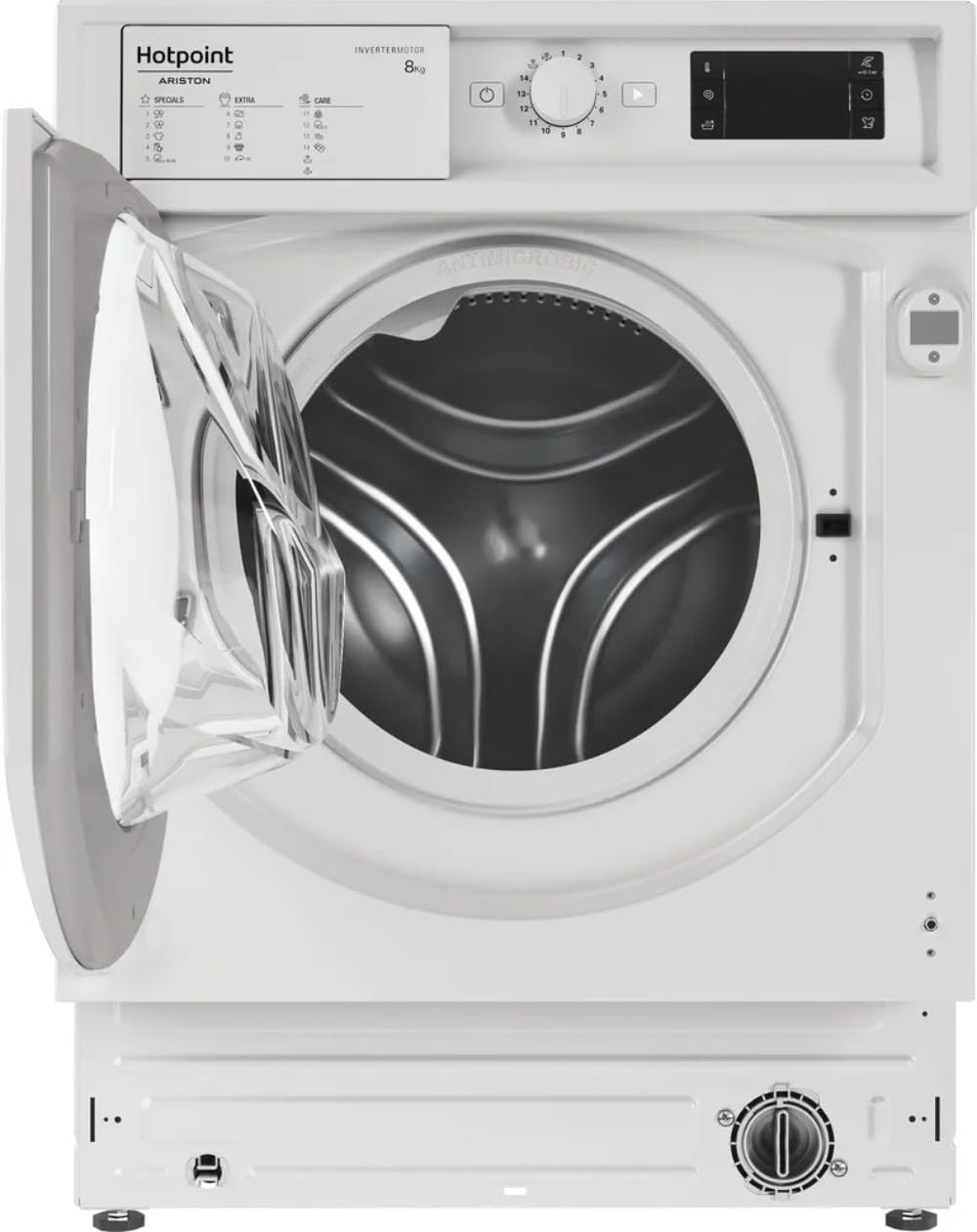 Hotpoint - BIWMHG8146EU Lavatrice Hublot da incasso - Capacità 8 kg - Carico anteriore, 1400 rpm - Motore a induzione, antimacchia - Partenza ritardata - Classe energetica A - Bianco