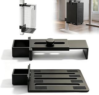 PC-hållare under skrivbord, datorupphängningshållare, utan borrning, justerbart PC-stativ med skyddskuddar upp till 18 kg lastkapacitet för hem, kontor, klassrum (svart)