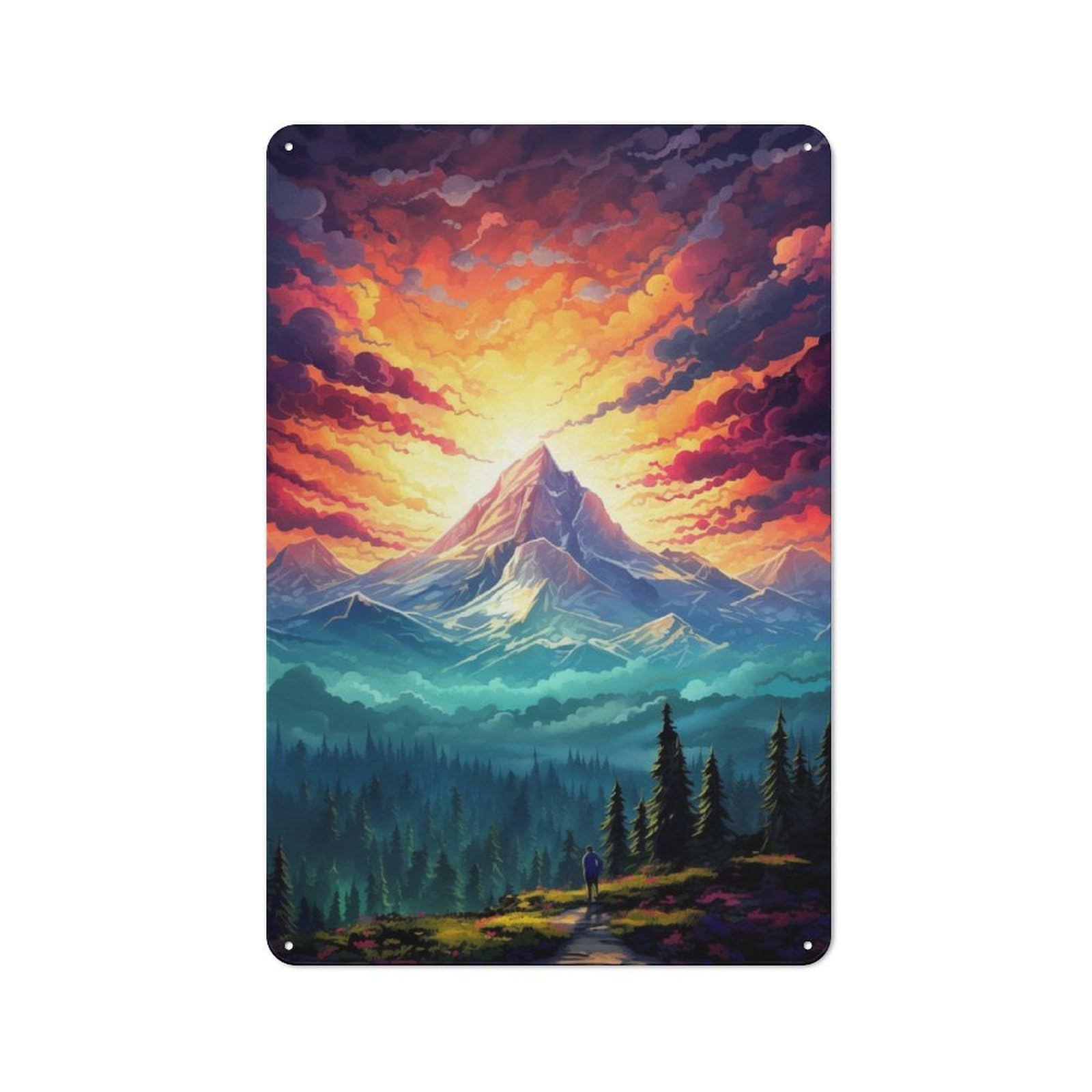 Cottage Tin Sign 30x20cm Featuring Epic Mountains Aurora, Porch Wall Decor for Shed, Garden Room, Porch Or Garage