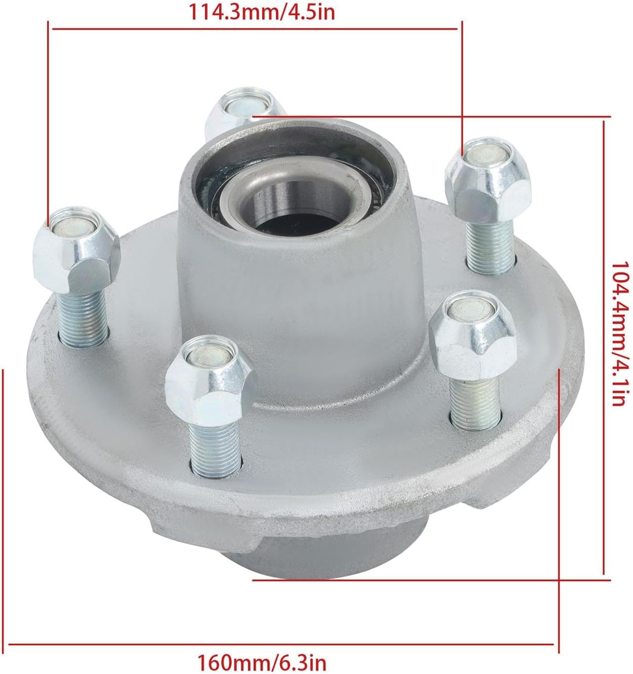labwork Pre-Assembled 5 on 4.5 Inch Trailer Hub Bearing Kit Includes Seal and Cap Suitable for 2000lbs and 1-1/16 Inch Spindle