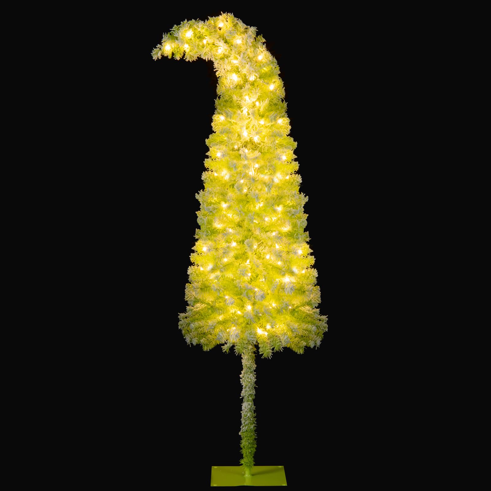 RELAX4LIFE Árbol de Navidad 150/180/210 cm Flexible con 80/120/160 Luces LED Blancas Cálidas, 8 Modos de Iluminación, 216/290/366 Ramas y Base Metálica, Árbol de Navidad Nevado, Verde Lima (150 cm)