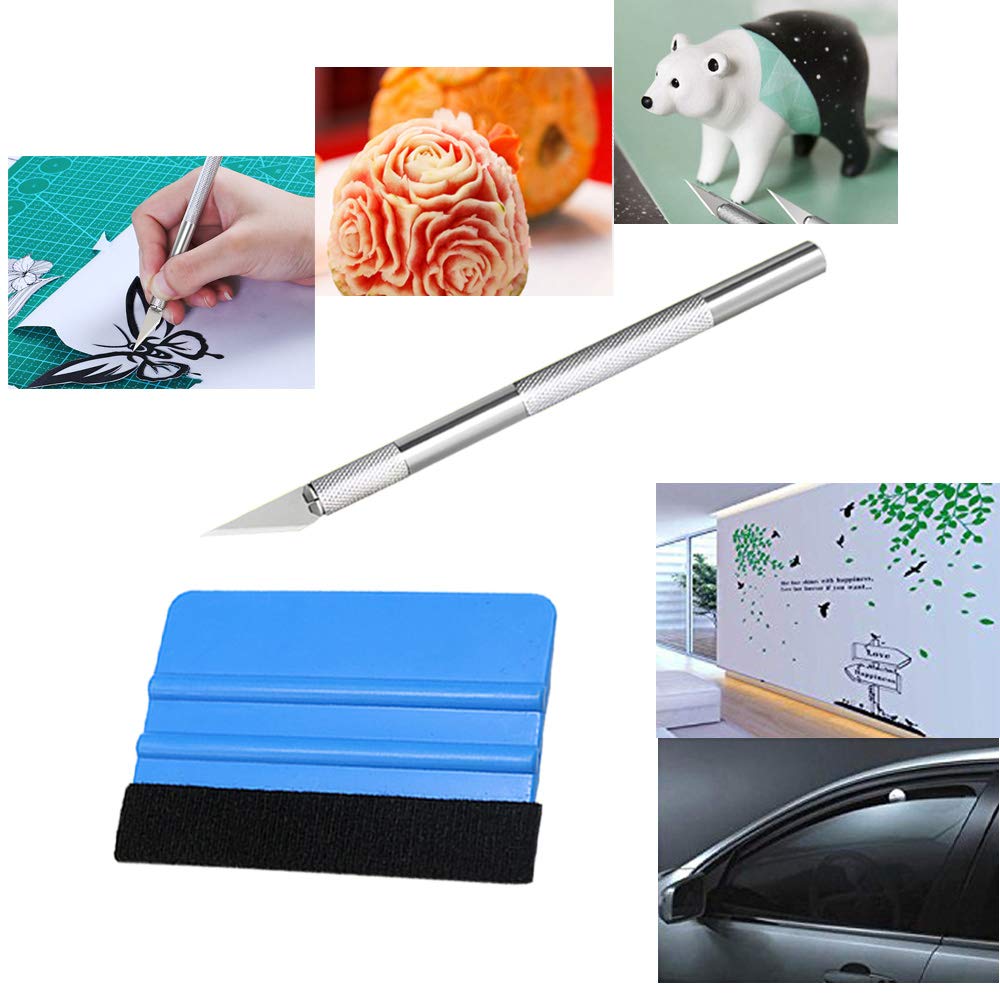 10Pcs Professionale Feltro Spatola Kit, 4 Pollici Raschietto Bordo in Feltro, Kit di Installazione di Pellicole in Vinile, con Feltro di Tessuto e Coltello di Precision
