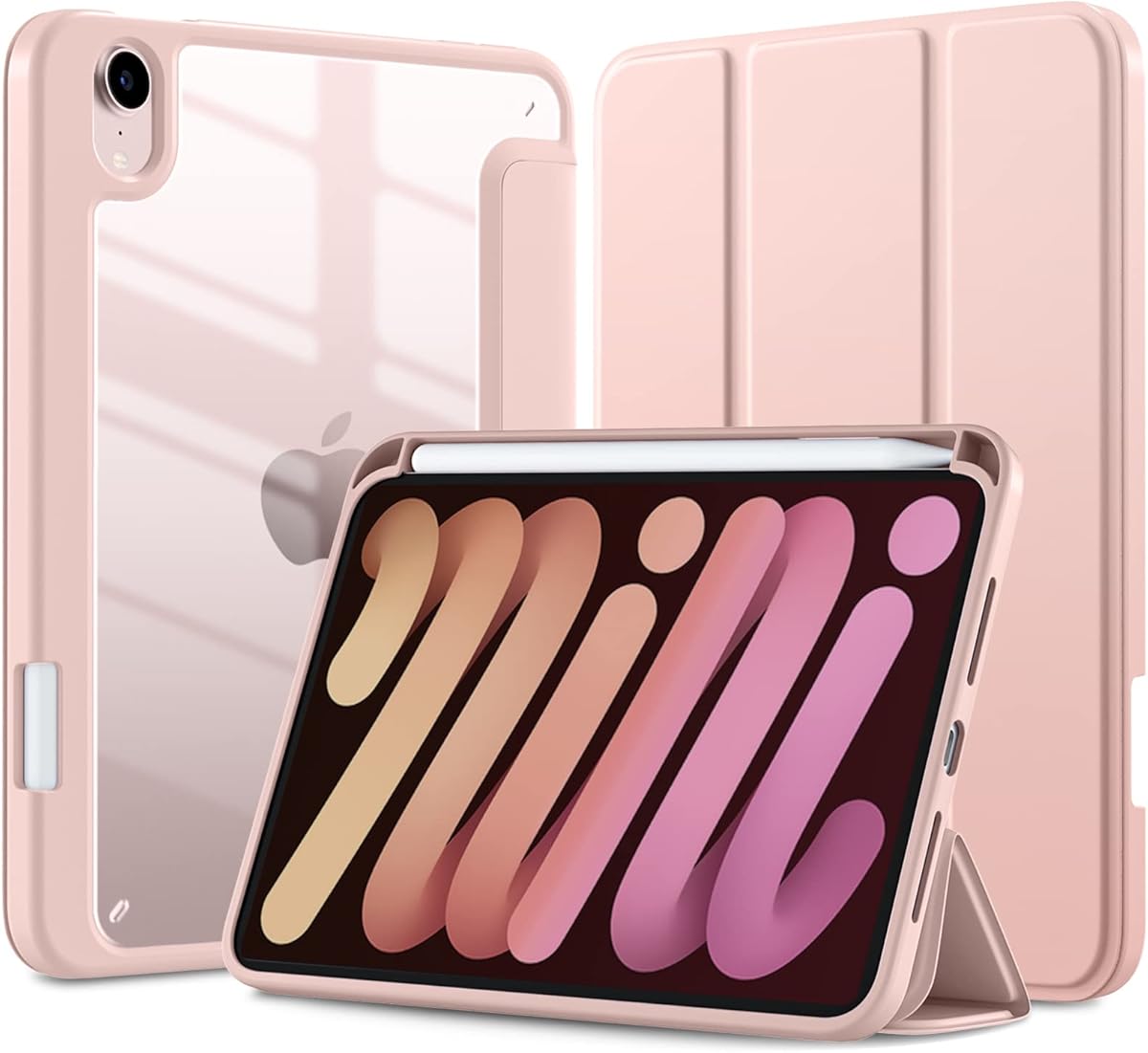 Mastten for iPad mini 7 Case A17 Pro, for iPad mini 7th/6th Generation Case 2024/2021 8.3 Inch with Pencil Holder, Hybrid Slim Clear Back Shell Cover Kids, Auto Wake/Sleep, Rose Pink