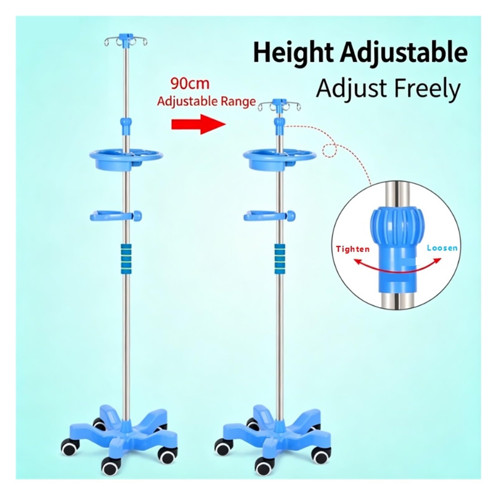 Soporte portátil for portasueros con ruedas y 4 ganchos Soporte para suero