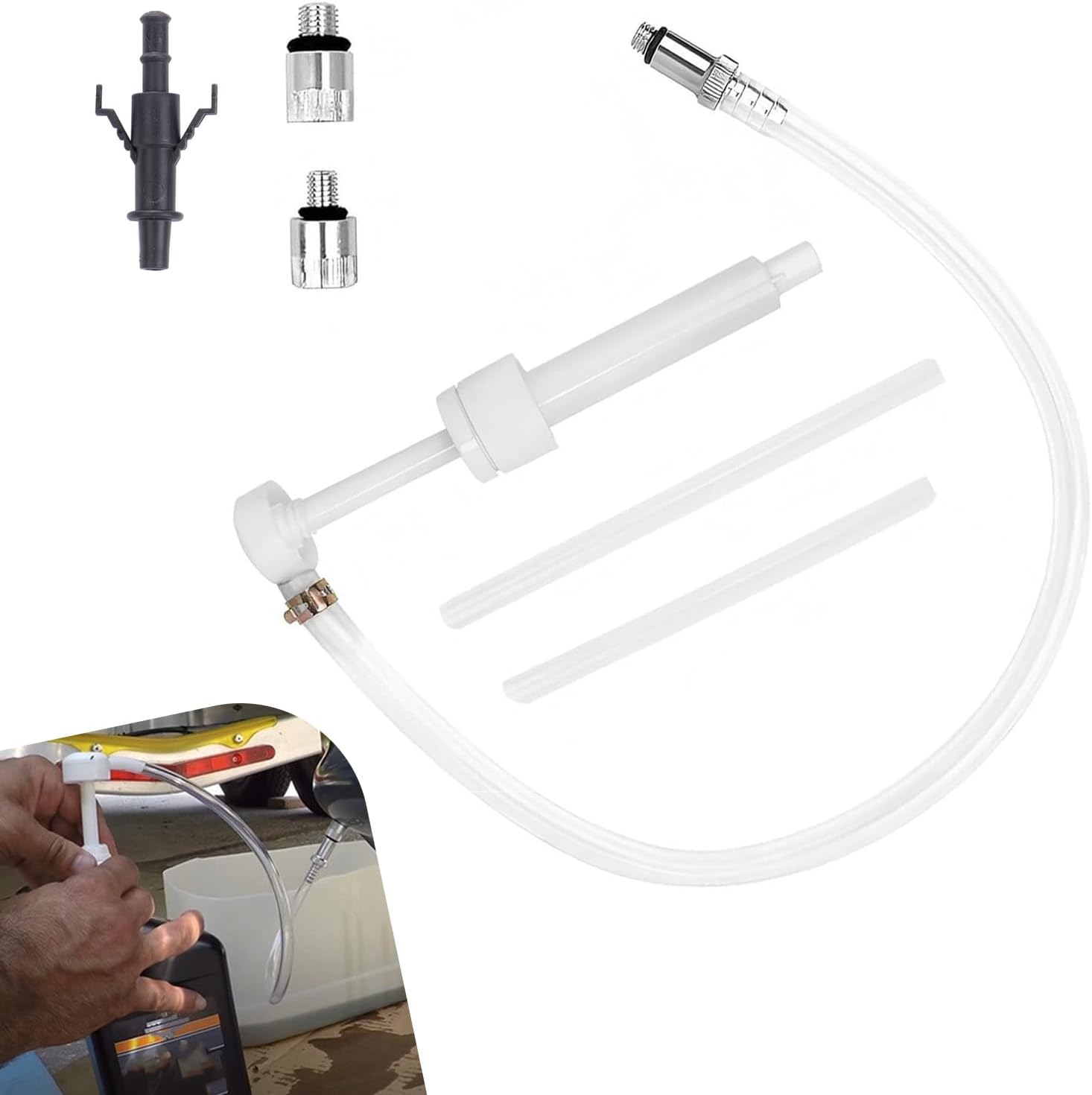 Transmission Fluid Pump Kit, Portable Durable Manual Oil Transfer Pumps with 3/8" Swivel & 8mm 10mm Adapters, 8cc Per Stroke, Universal for Cars SUVs Trucks (White)