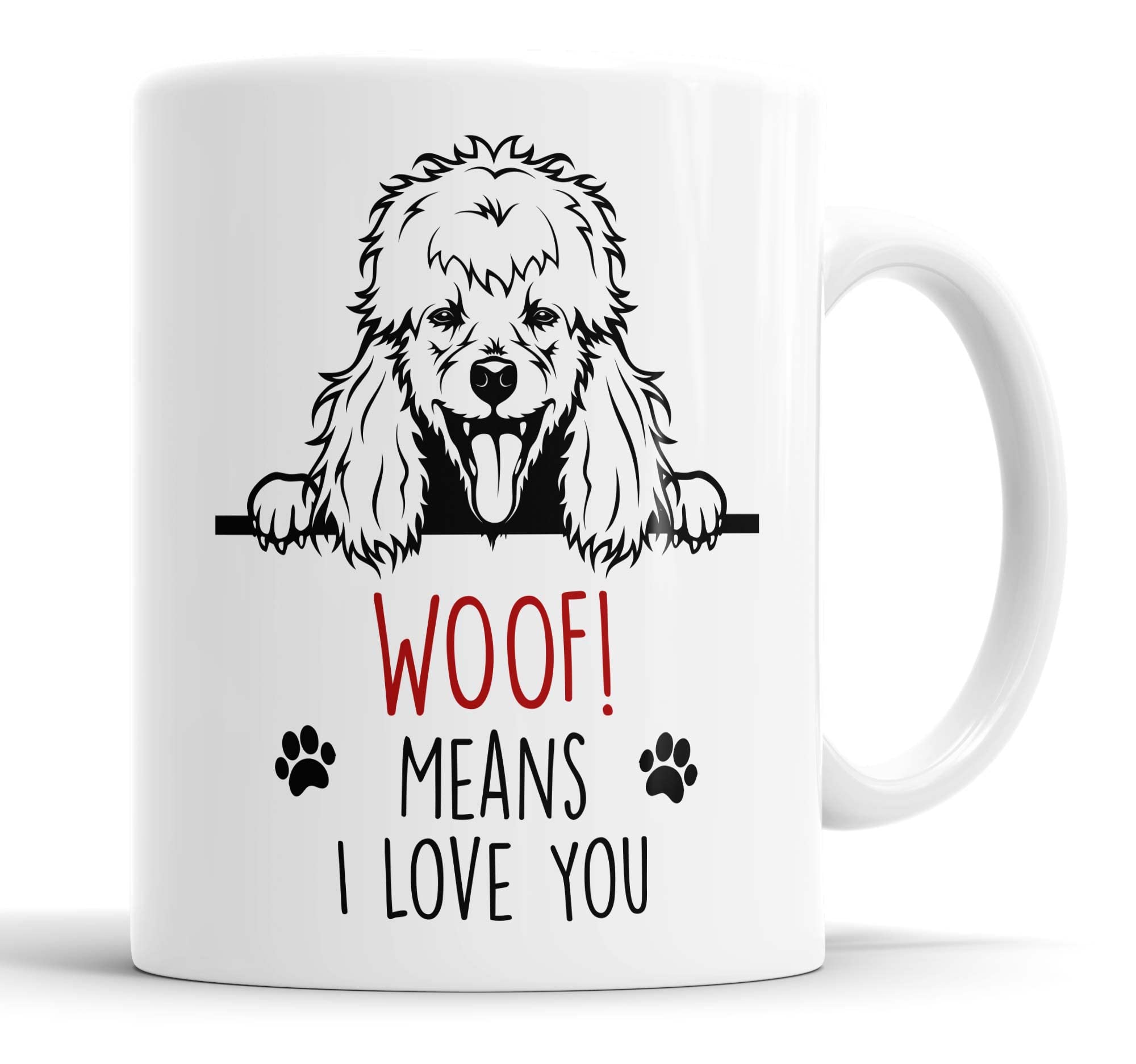 Faithful Prints Poodle Mug | Woof Means I Love You Gift | Dog Mug for Birthday Christmas | Friend, Mum, Auntie, Sister, Dad, Uncle, Brother Ceramic Cup