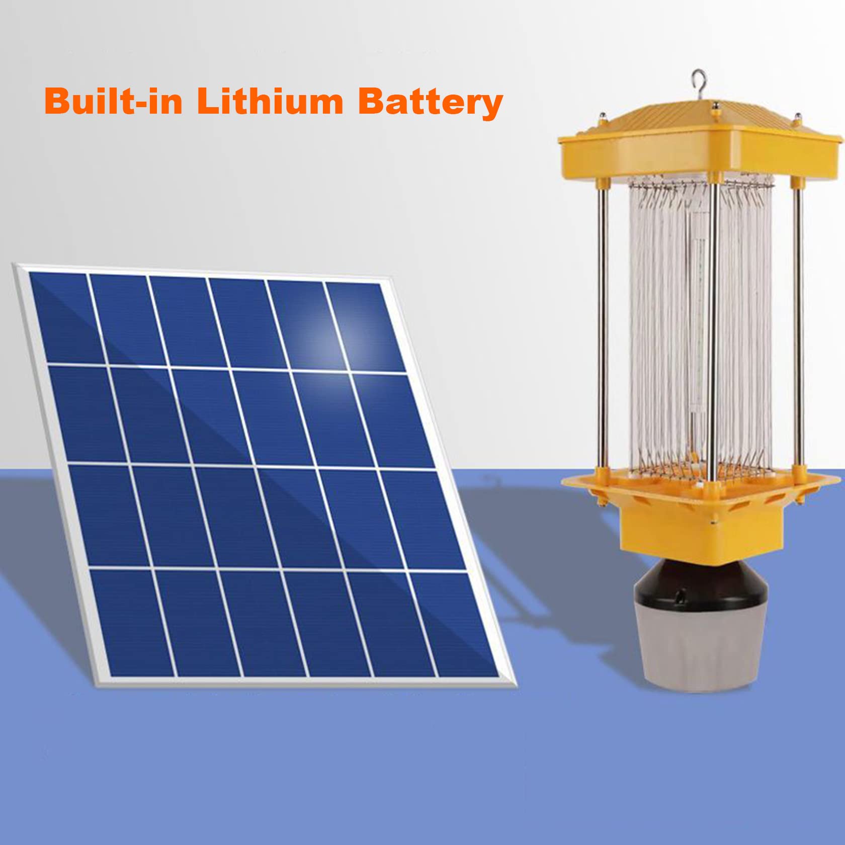 3500 V Solar-UV-Fliegenfalle für den Außenbereich, 2-in-1 vollautomatischer Insektenvernichter, 395 nm Landwirtschaftliche Schädlingsbekämpfungslampe, IPX7 wasserdicht, Mückenvernichtungslampe für