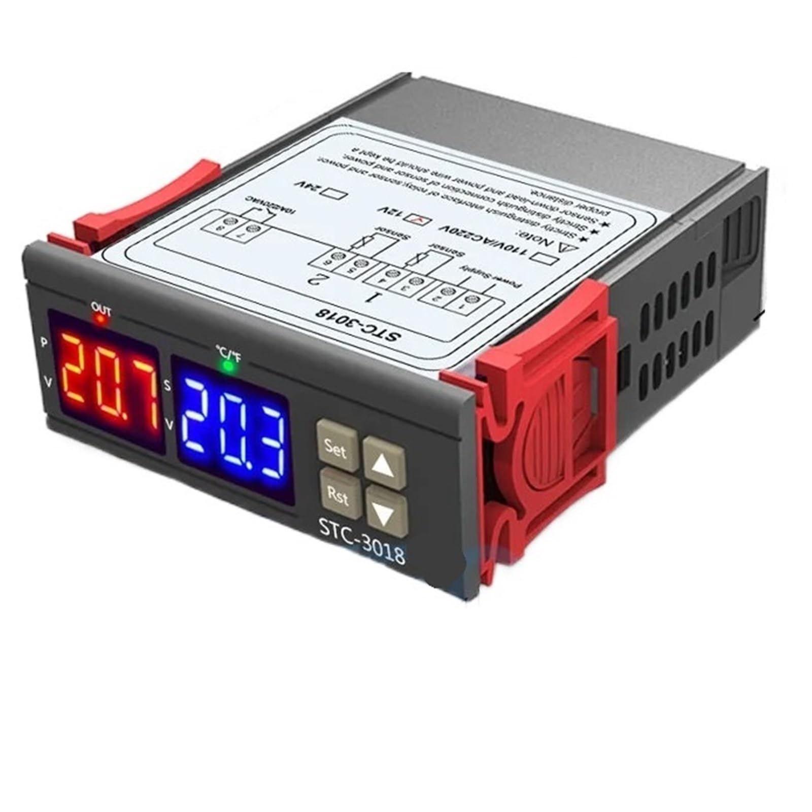 STC-3008 STC-3018 STC-3028 Doppio regolatore digitale di temperatura e umidità Termostato 10A con sonda sensore NTC Termoregolatore(STC-3008 DC 12V)
