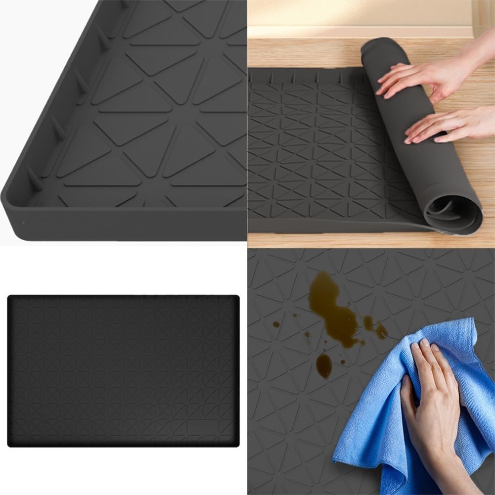Bandeja de Silicona para Debajo del Lavabo, Alfombra Protectora contra Fugas en Cocina, Antideslizante y, para ideal para Armarios, Medidas 86x56 cm, Negro(86x56x2.5cm)