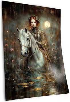 Rhiannon Welsh Goddess Art Print - Moon Deity Wall Decor, Unframed Pagan Poster, Mystical Horsewoman Picture, Witchy Illustration 8.5in x 11in