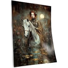 Rhiannon Welsh Goddess Art Print - Moon Deity Wall Decor, Unframed Pagan Poster, Mystical Horsewoman Picture, Witchy Illustration 8.5in x 11in