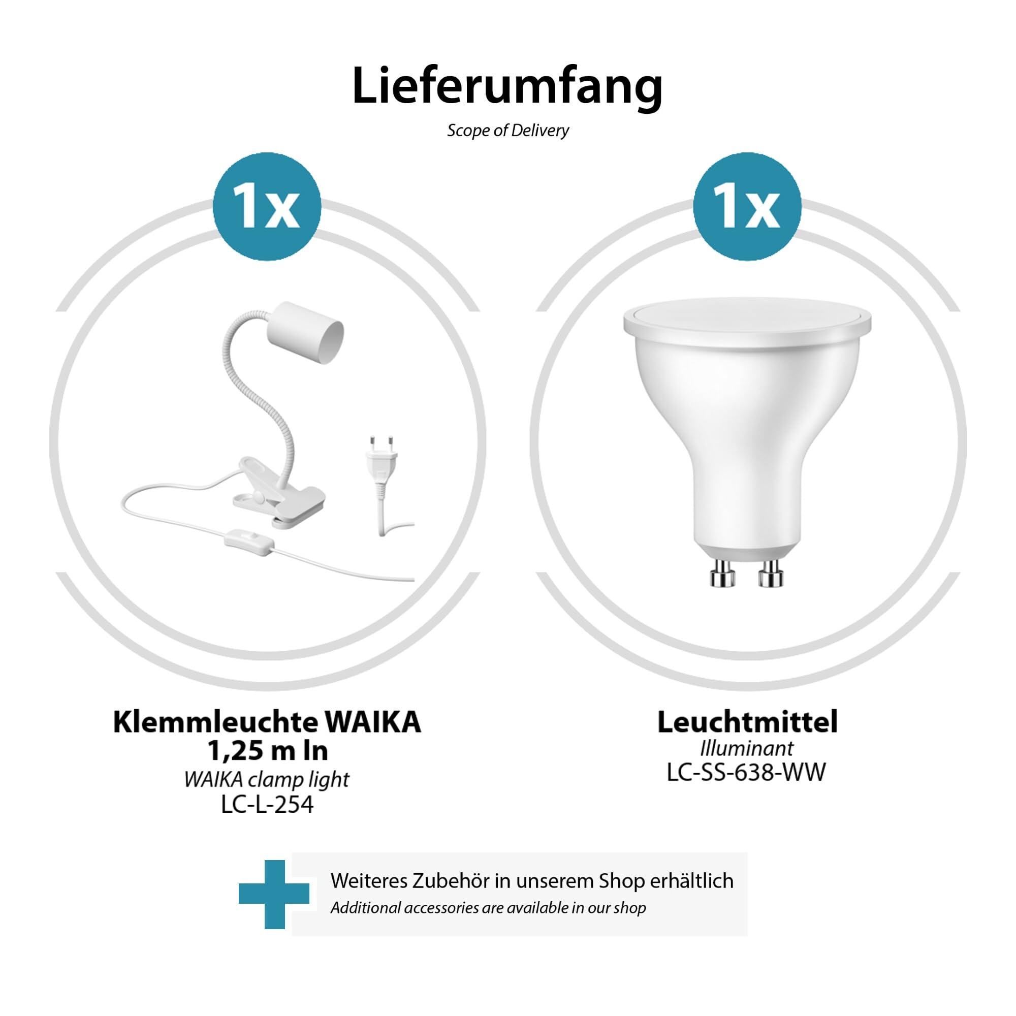 ledscom.de 2x lámpara de pinza WAIKA interruptor cuello de cisne blanco mate Lámpara LED blanco cálido regulación en 3 niveles 500lm
