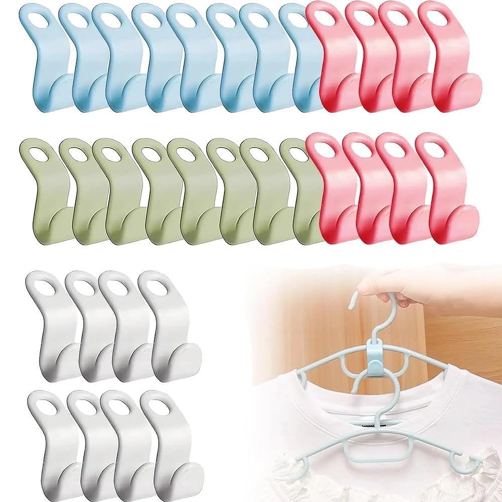 120 Pcs Hanger Connector Hooks, Space Saving Stackable Coat Clothes Hanger Hooks for Wardrobe Closet Organiser Storage, Heavy Duty Clothes Hangers Connectors-4Color