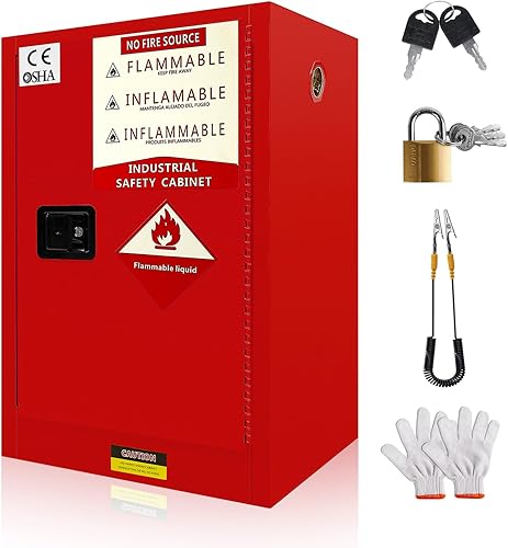 Vista 8 de Gabinete de seguridad inflamable de 18.11 x 18.11 x 35.5 pulgadas, gabinete de almacenamiento inflamable grueso de acero galvanizado, gabinete a