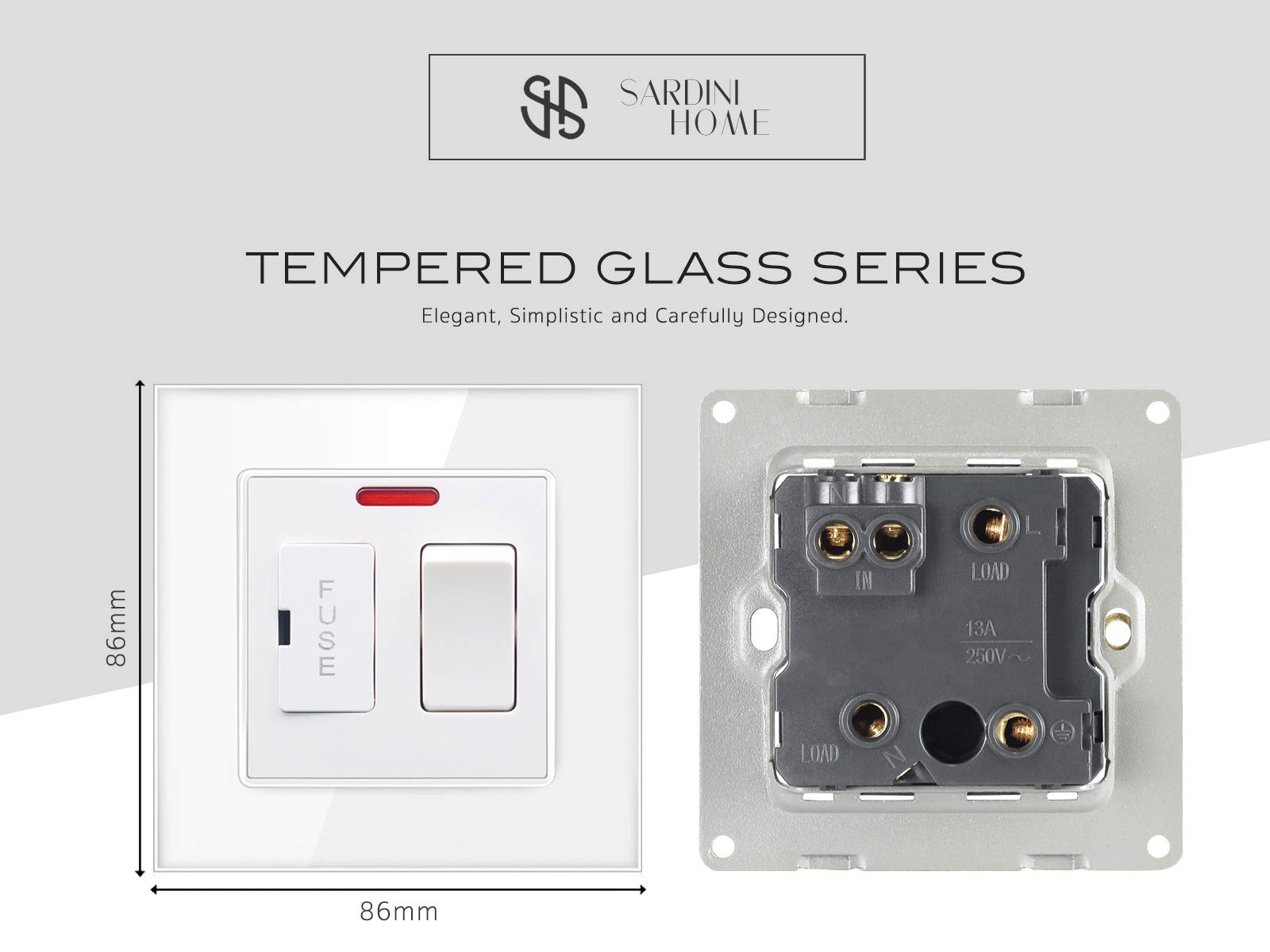 Luxury Crystal White Tempered Glass UK 13A Single Fused Spur 1 Gang