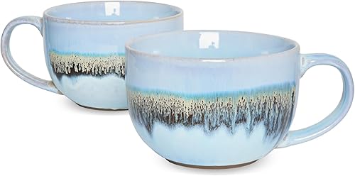 Miniatura 1 de Bosmarlin Juego de 2 tazas de café grandes de cerámica, 23 onzas, tazones de sopa jumbo con asas, aptos para lavavajillas y microondas (23 onzas,