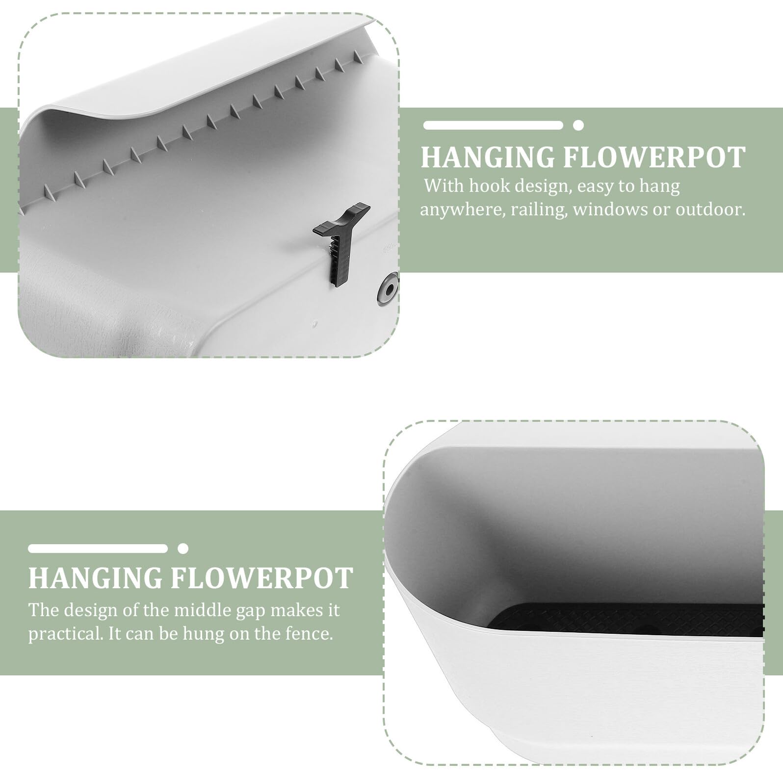 Fioriera Sospesa per Ringhiera Balcone, Vaso per Piante in Plastica Resistente Bianco, Portafiori da Giardino Multifunzionale per Esterni e Arredamento Casa