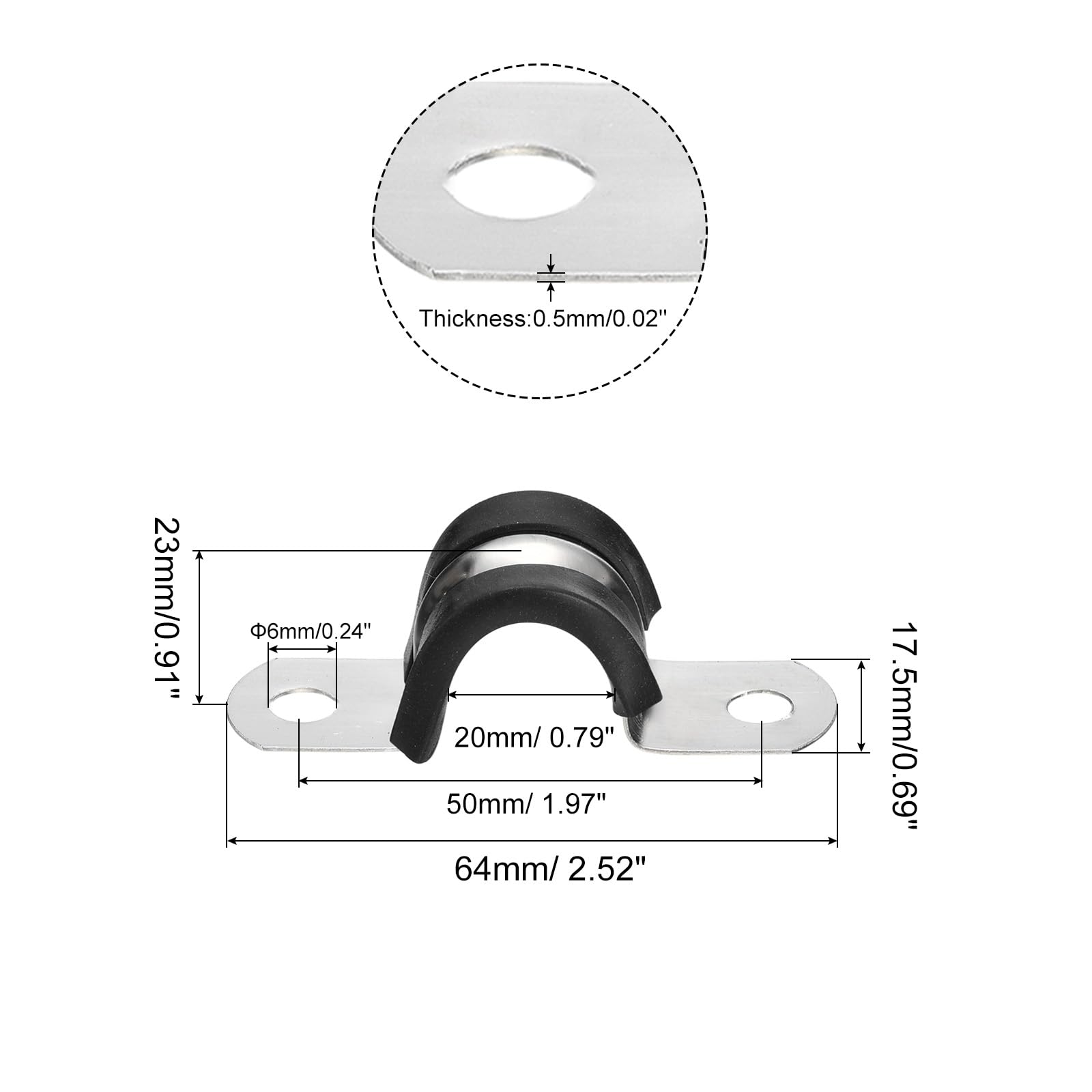 PATIKIL 0.79 inch/20mm Rigid Pipe Strap Clamp, 12 Pcs 304 Stainless Steel Two Hole U-Shape Tube Clip Pipe Fasten Holder for Pipe Fixing - Image 2