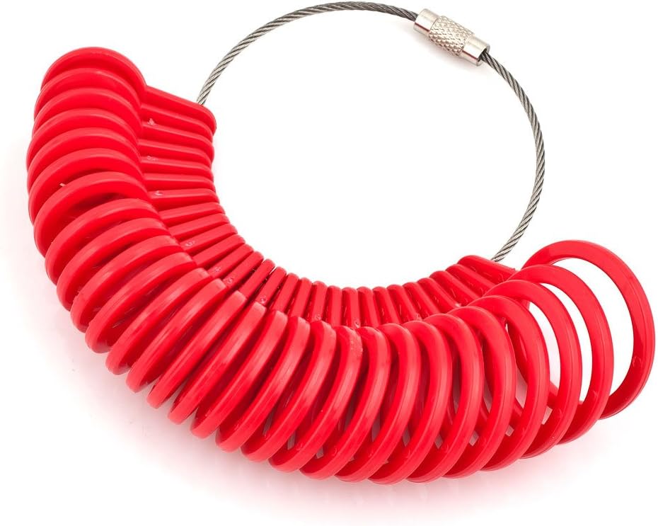 Uniqueen 27 Piece Red Plastic Ring Sizer Finger Gauge Kit Tool Measuring Device for Rings Diameters Jewellery