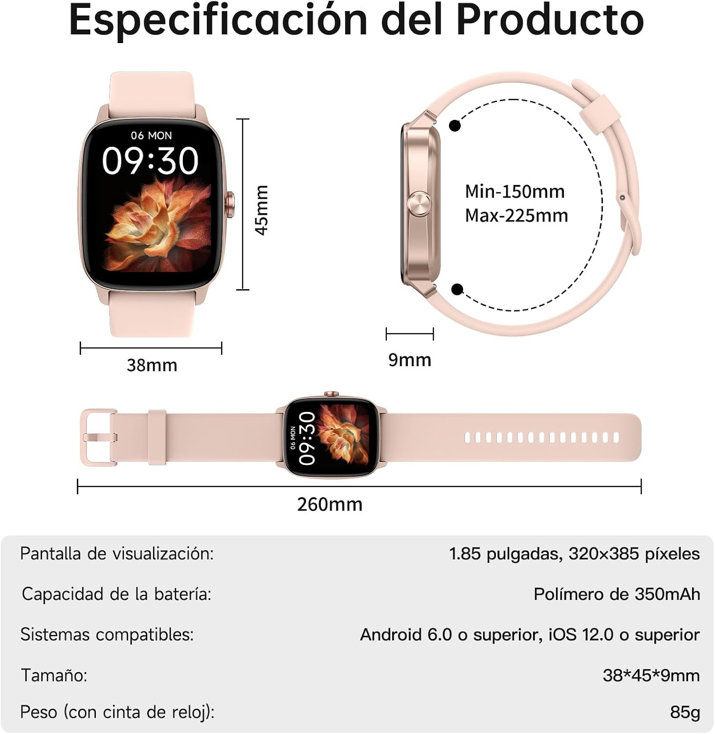 Reloj Inteligente Mujer Hombre con Llamadas Bluetooth y Voz AI, 1.85» Smartwatch con Whatsapp Notificación, Pulsómetro/SpO2/Sueño/Podómetro, 110+ Modos Deportivos, Impermeable IP68 para iOS/Android 10