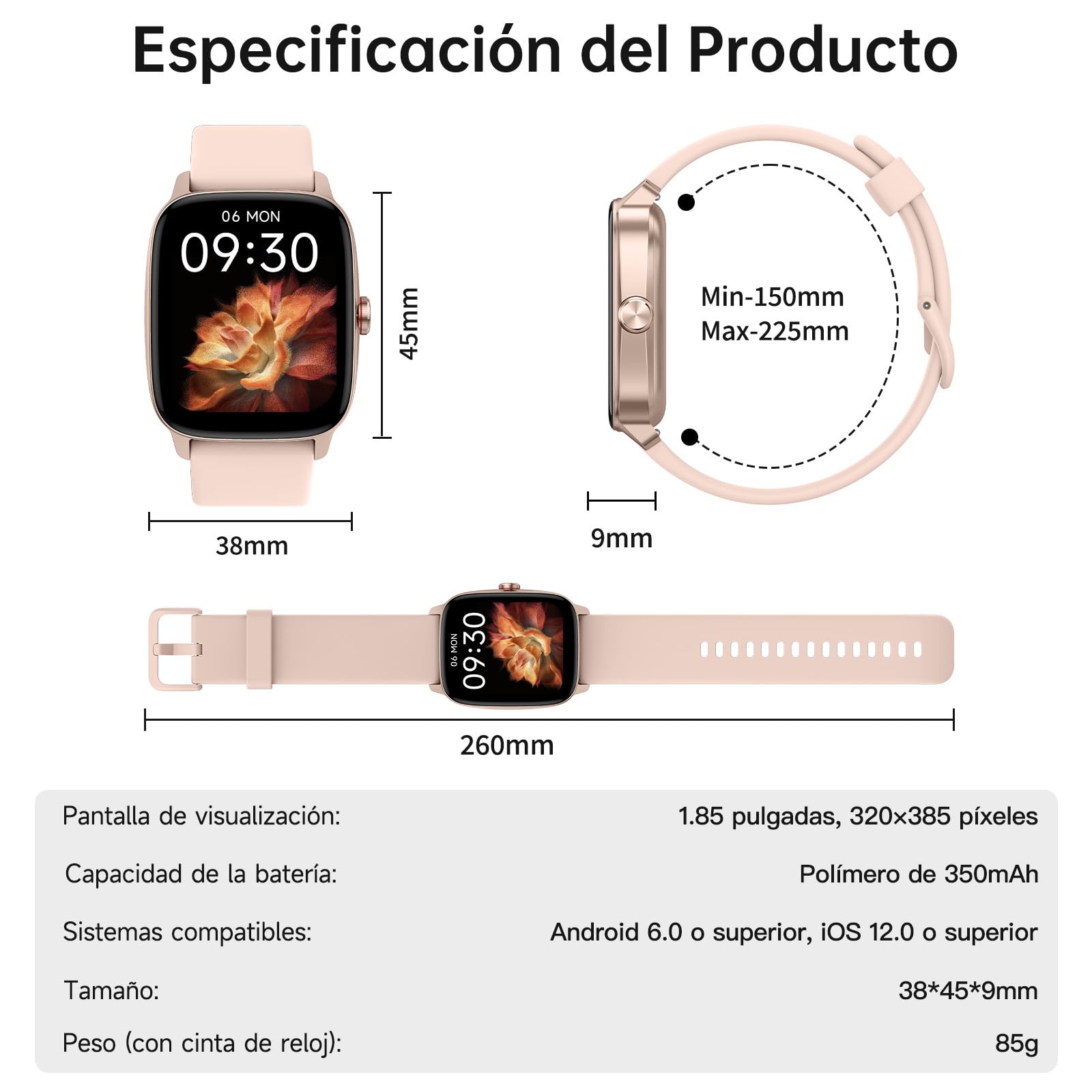 Reloj Inteligente Mujer Hombre con Llamadas Bluetooth y Voz AI, 1.85'' Smartwatch con Whatsapp Notificación, Pulsómetro/SpO2/Sueño/Podómetro, 110+ Modos Deportivos, Impermeable IP68 para iOS/Android
