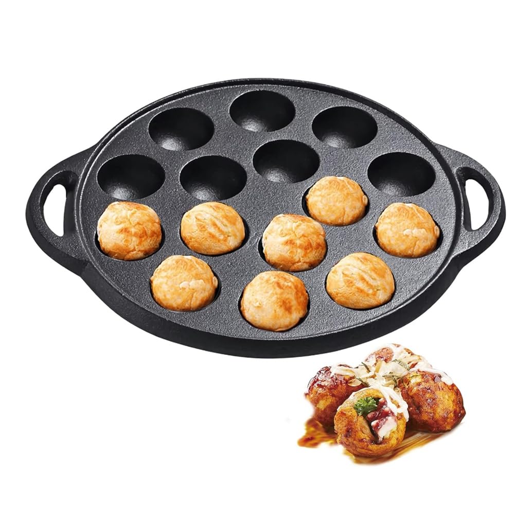 15-Loch-Gusseisen-Takoyaki-Pfanne Gusseisen-Pfannkuchen-Oktopus-Ball-Grill Takoyaki-Maker für Pfannkuchen-Bällchen Poffertjes Takoyaki Banh Khot