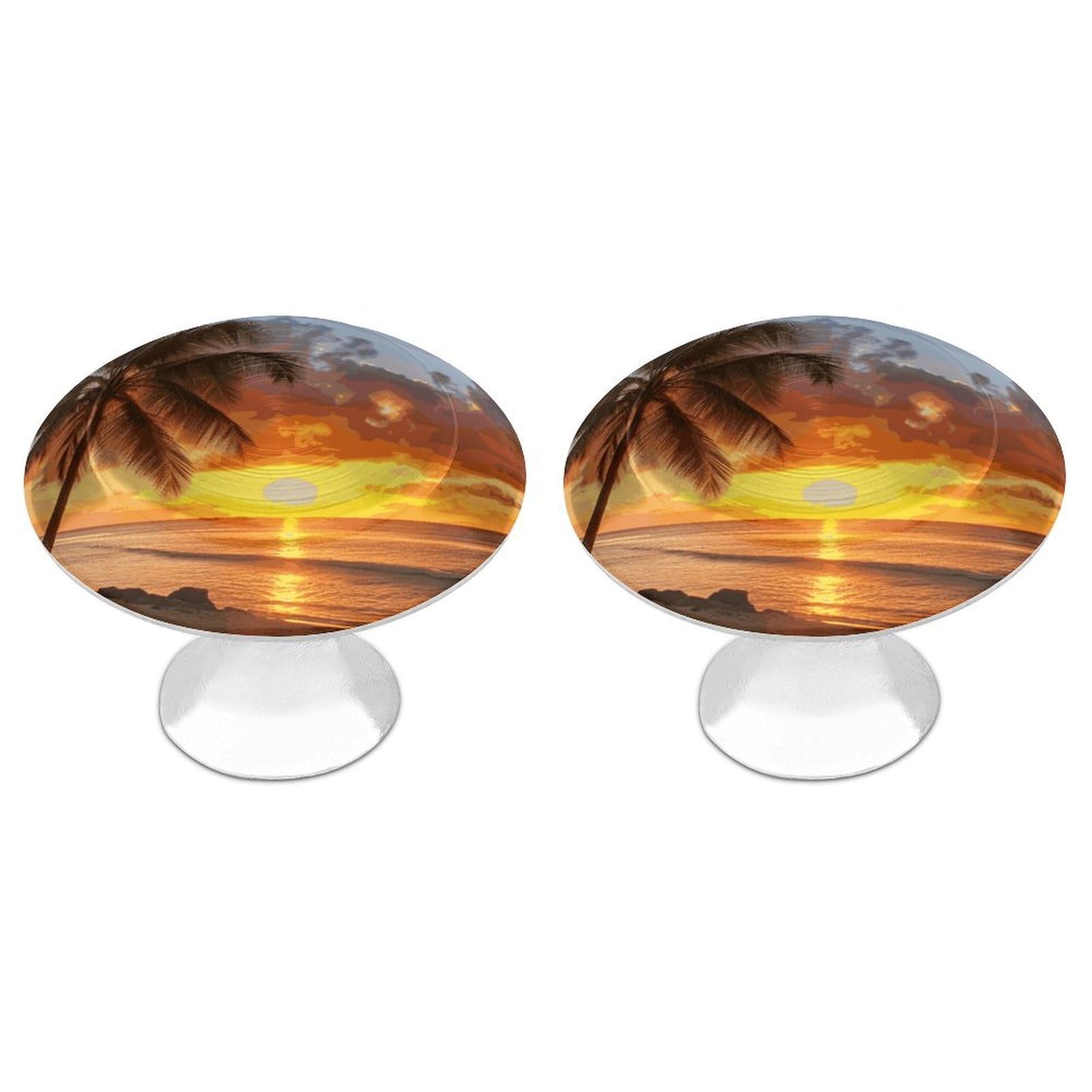 FekiLoot Sunset Hawaiian Palm Tree Cabinet Knob Kitchen Drawer Knob Stainless Steel Round Drawer Pulls Modern Cabinet Hardware Vintage Dresser Drawer for Kitchen Bathroom Closet Dresser Cabinets