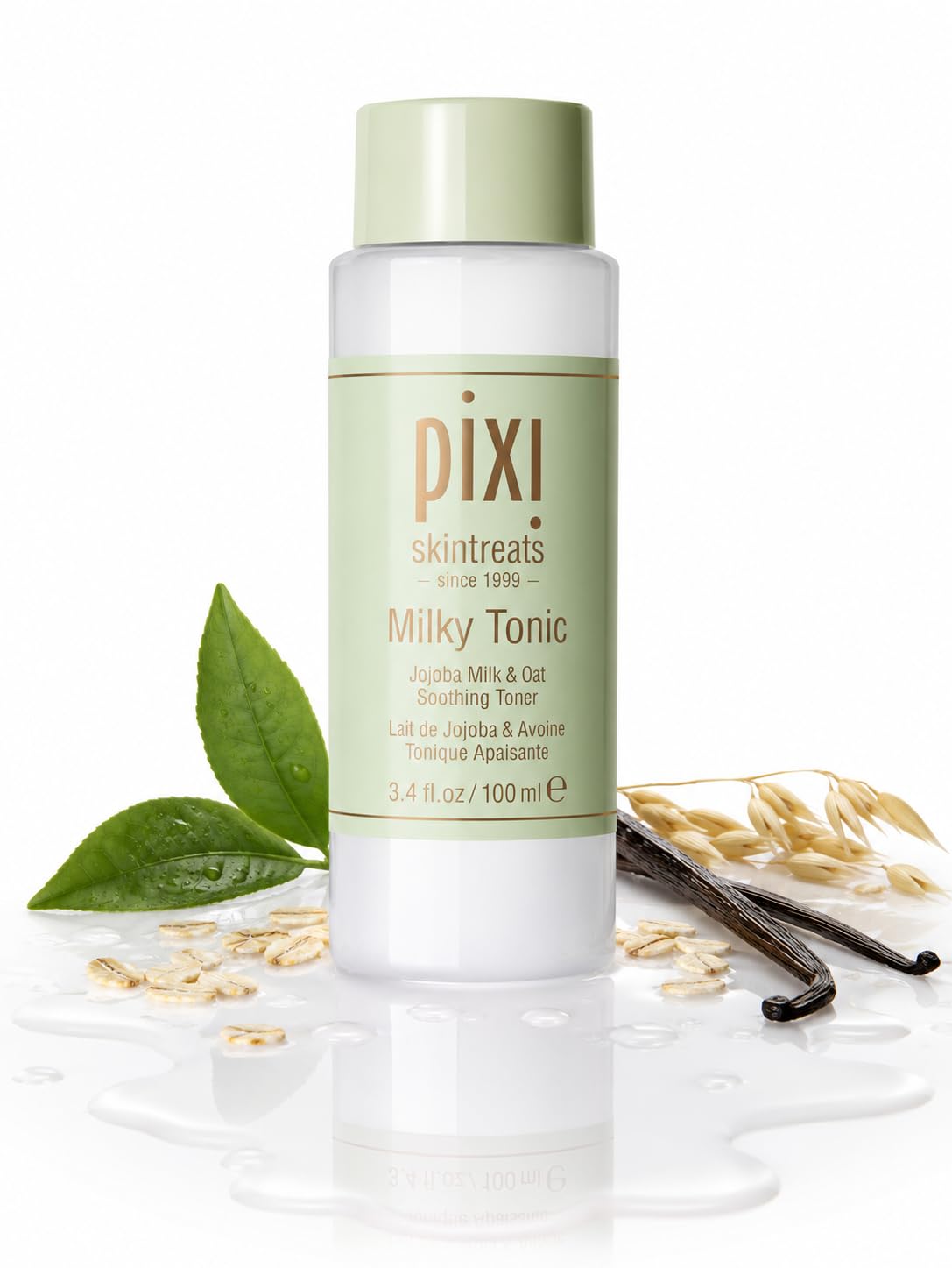 Pixi Milky Tonic, Calming & Hydrating Pads Containing Jojoba Milk, Infused with Oat Extract to Soothe, Alcohol-Free Daily Nourishing Toner, 3.4 fl oz/ 100 mL