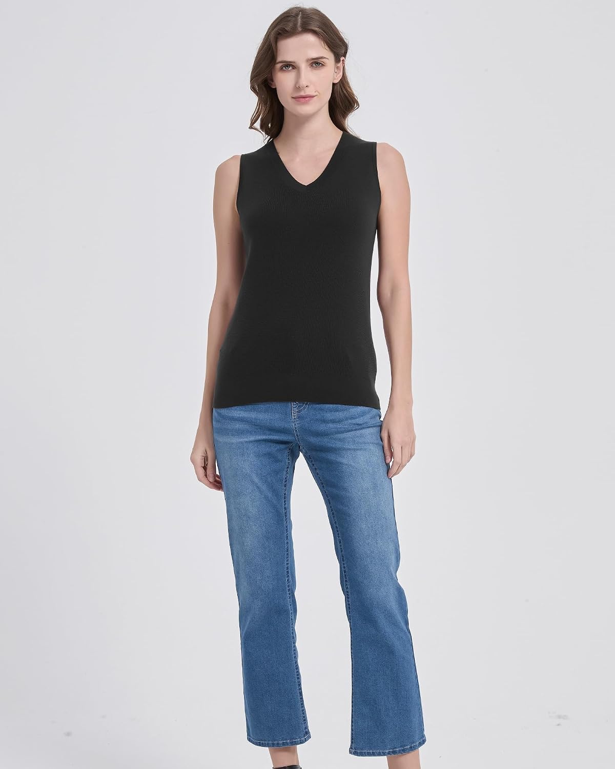 Womens 100% Merino Wool Sweater Tank Tops Sleeveless Lightweight V Neck Soft Knit Vest Business Casual Summer Clothes
