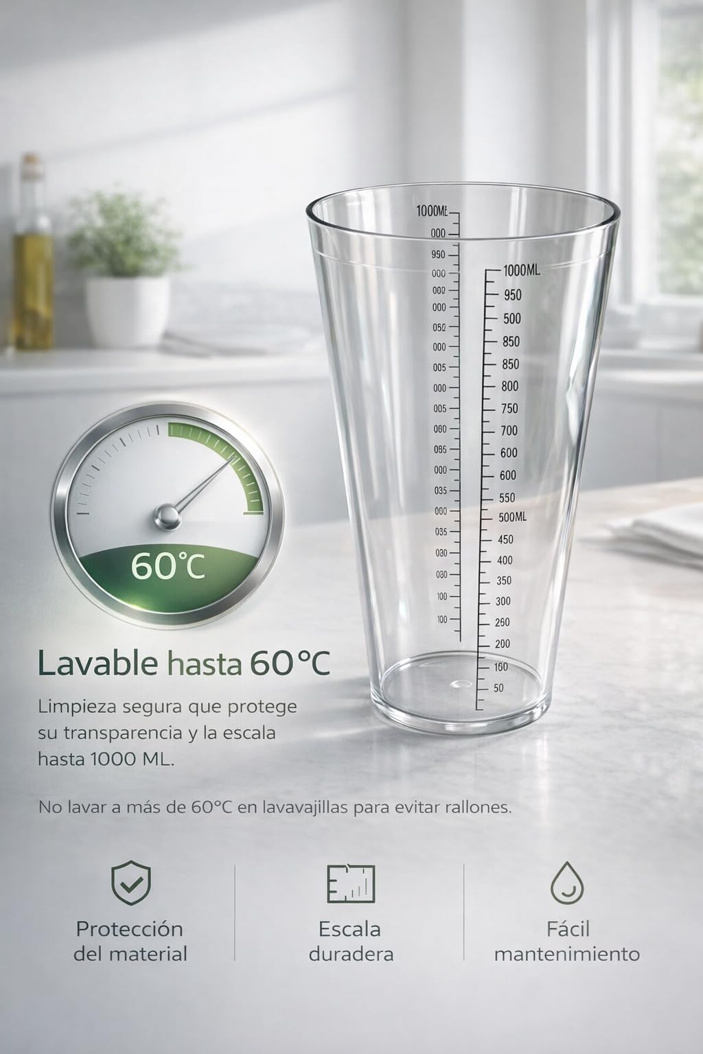 Vaso Batidora de Mano 1000 ml – Jarra Medidora Plástico sin BPA Compatible con Braun, Cecotec