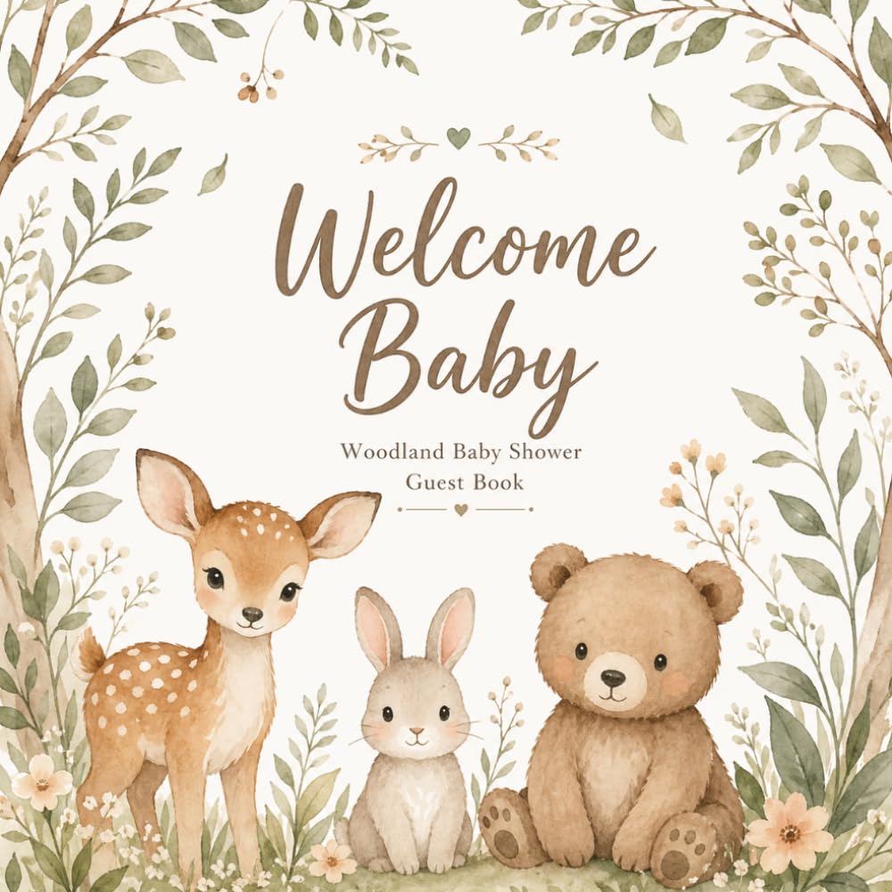 Welcome Baby: Woodland Baby Shower Guest Book: Baby Shower Guest Book with Messages, Baby Predictions, Photo Pages & Gift Log Tracker – Keepsake Memory Book for Parents-to-Be