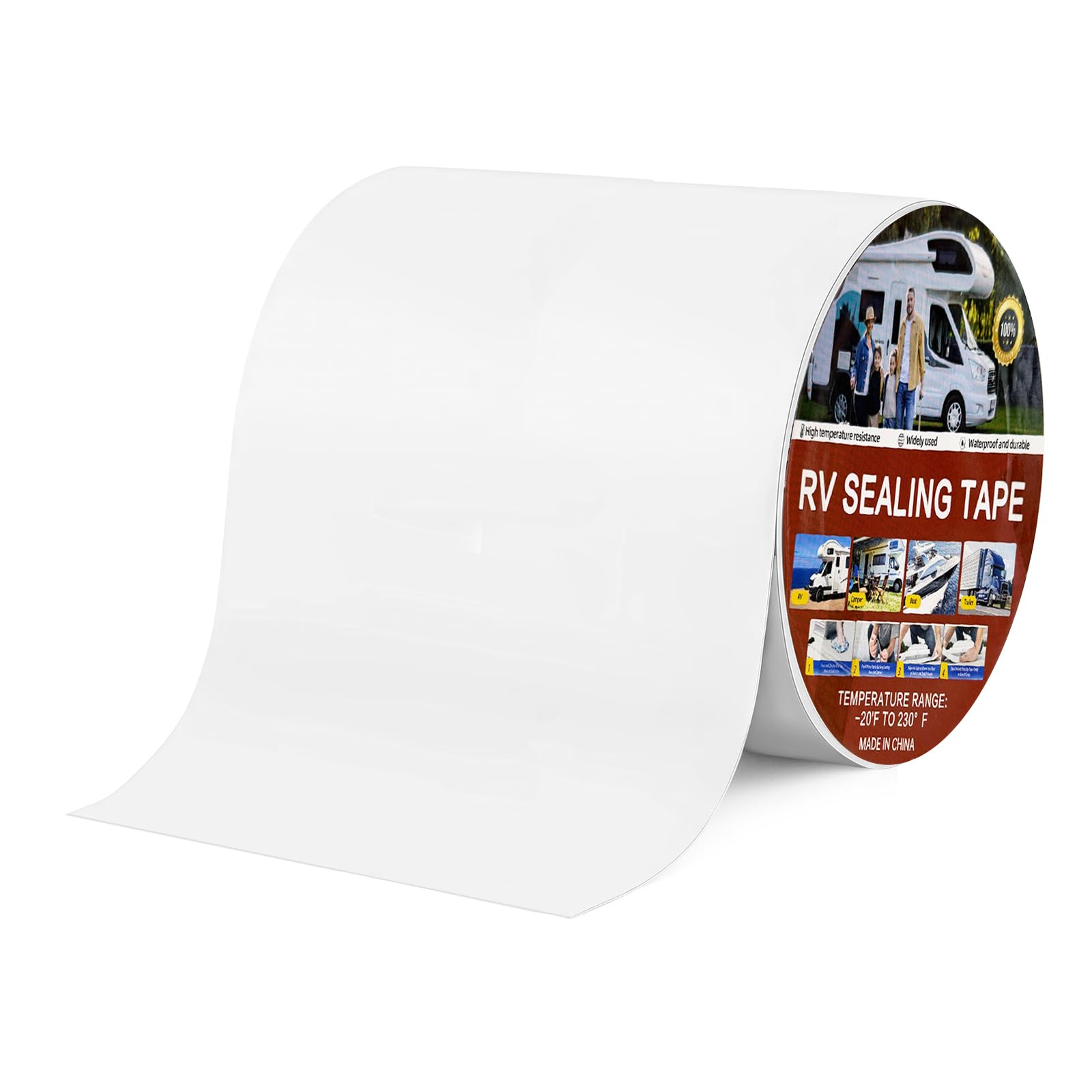 AMFUN 100mm x 5m RV Butyl Tape, Butyl Sealant Tape, UV‑Stable, Waterproof Tape for RV Repair Campers Boats Pipes, Outdoor Application, White