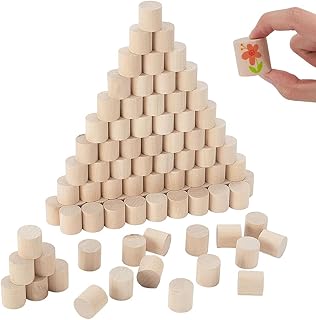 AHANDMAKER 100Pcs Wooden Craft Blocks Cylinders 25x25mm Wooden Small Cylinder Unfinished Wood Round Sticks Beech Wood Craft Stick for Crafts Making Painting Building Carving Home Garden Decor