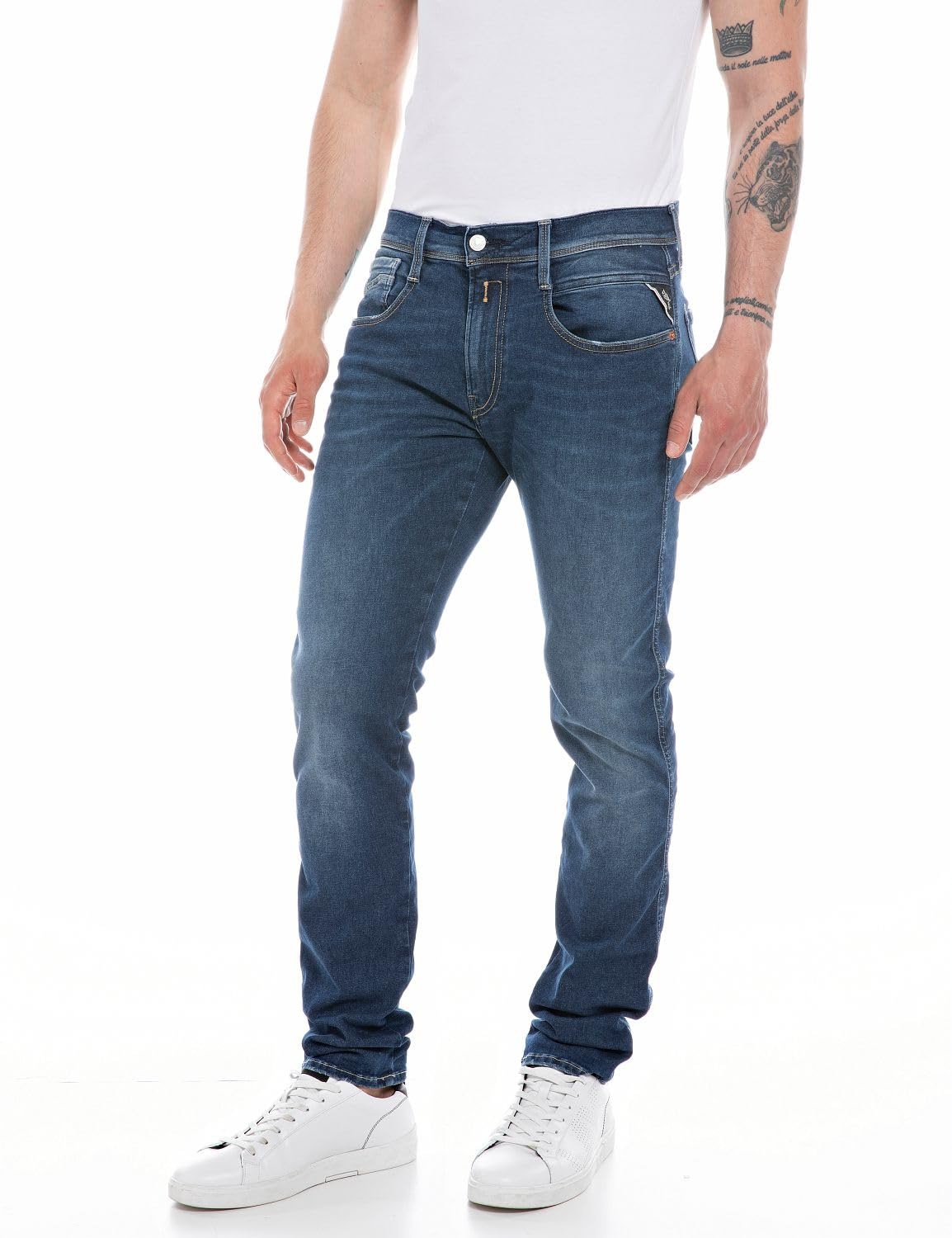 Replay men's jeans with power stretch, blue (Dark Blue 007), 34W / 30L