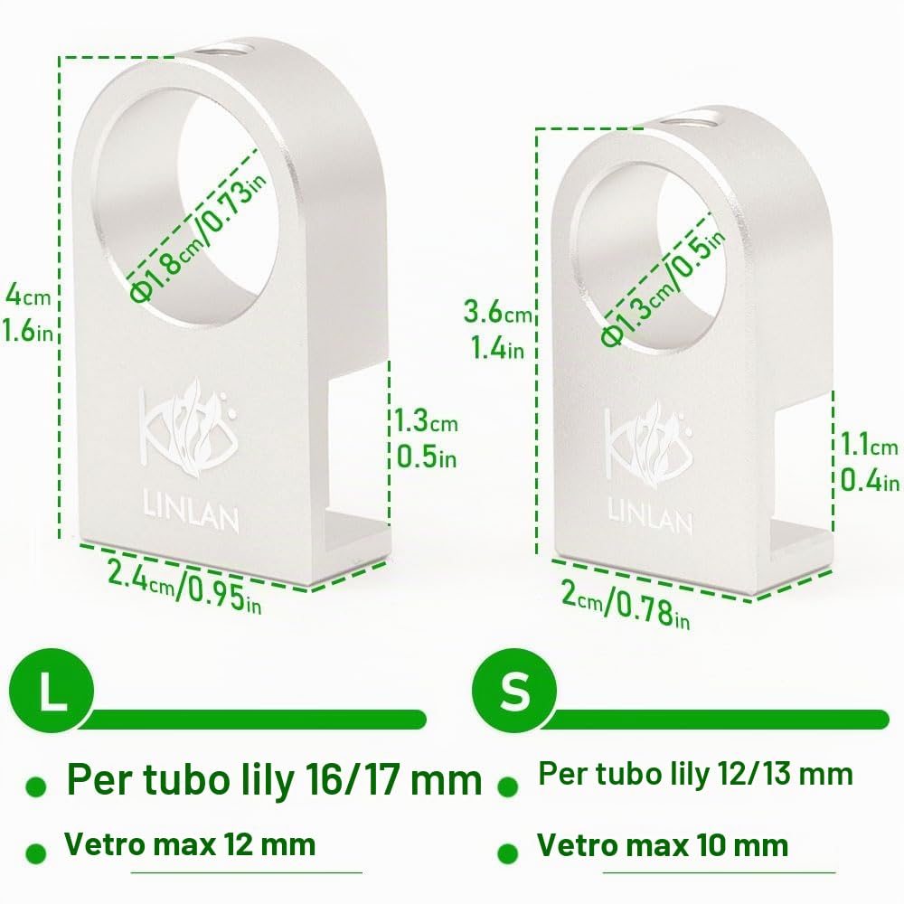 LINLAN Ingresso/Uscita Lily Pipe Acciaio Inossidabile 304 con Mini Supporto in Lega di Alluminio, Uscita Rotabile a 360°, per Tubo Filtro 16mm ID, per Acquari Senza Cornice (con schiumarola)