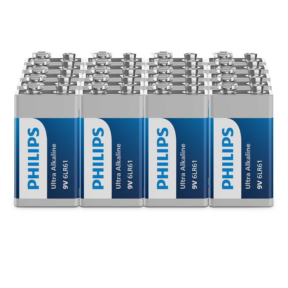 Philips Philips Ultra 9V Alkaline Batteries, 6LR61 - Essential for Smoke Detectors and Radios, Pack of 20