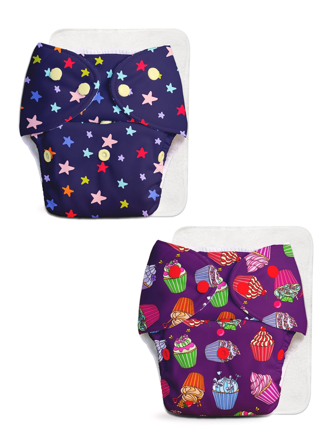 SuperBottoms BASIC Pack of 4 (2 Shell + 2 Insert) Cloth Diapers | Combo Pack of Assorted Freesize Washable and reusable cloth diaper with dry feel soakers(5-17kgs)-Option 8-image-46