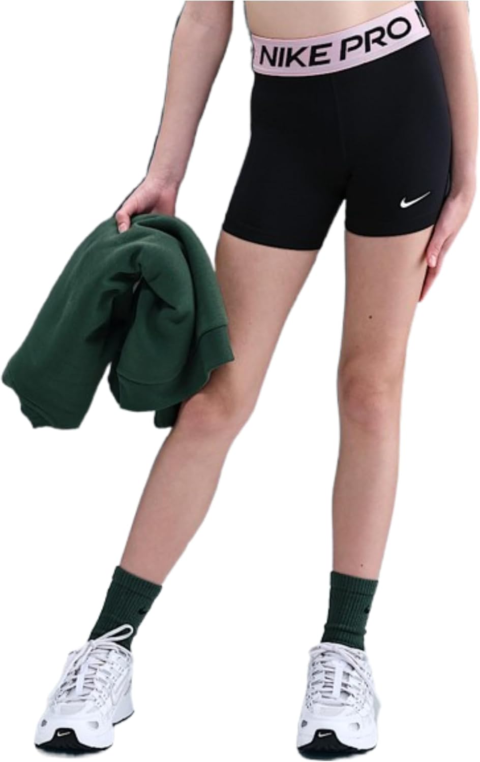 Nike Girls Pro Shorts (Little Kid/Big Kid) Black/Med Soft Pink/White Large Big Kid