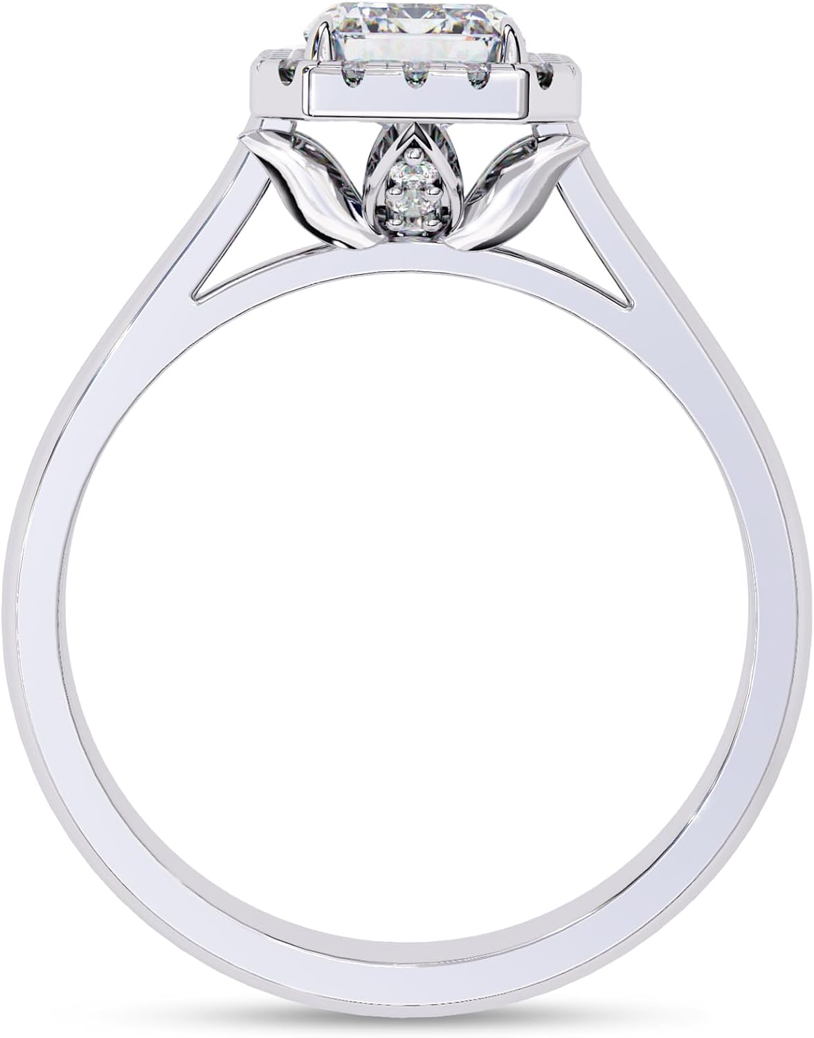 Halo Solitaire Engagement Rings for Women Center 8.5x6.5mm Radiant and Round Cut Lab Created Moissanite Wedding Anniversary Ring in 10K / 14K Solid Gold or 14K Gold Plated 925 Sterling Silver