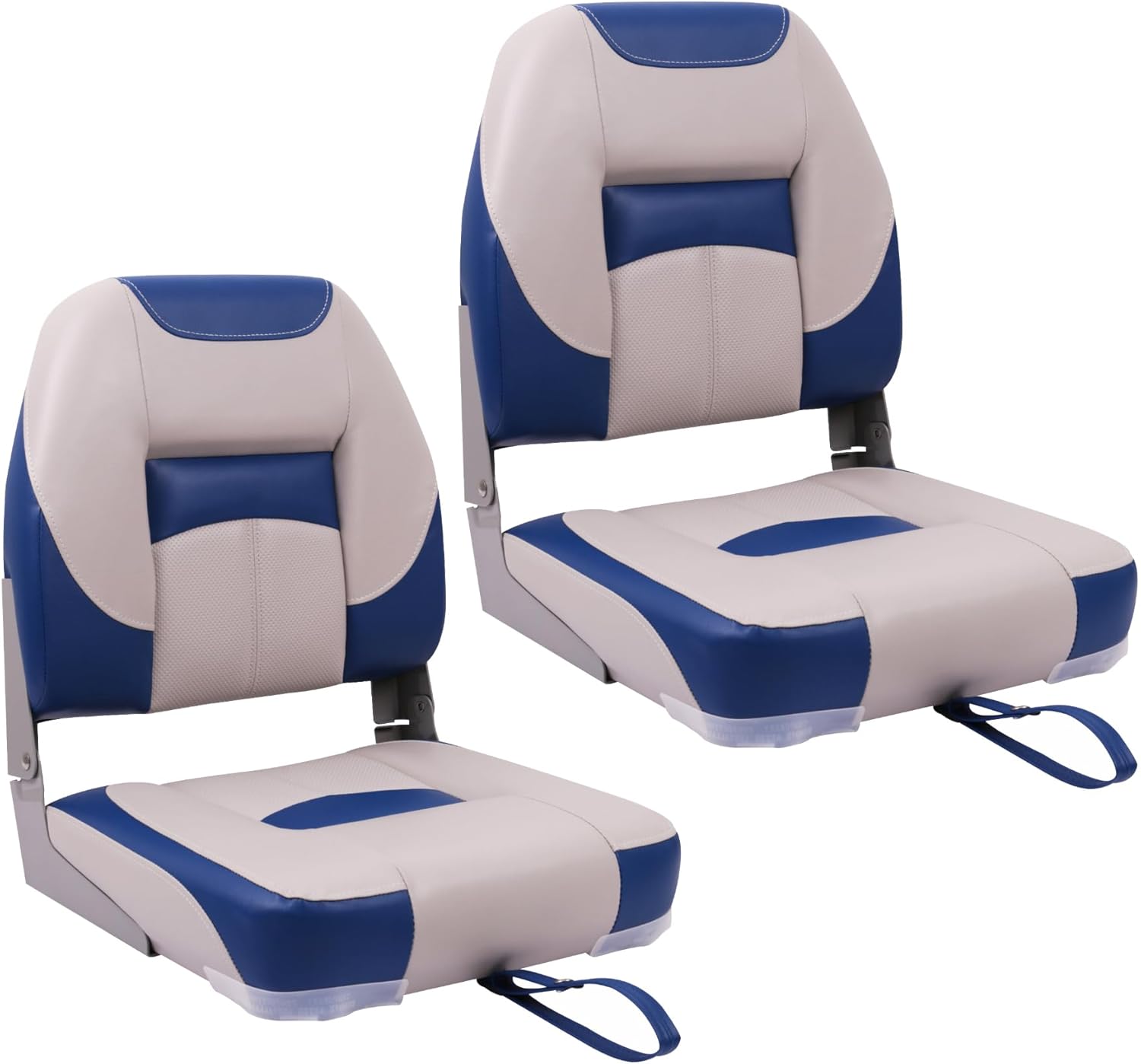Deckpro Deluxe Low Back Boat Seat, Fold-Down Fishing Boat Seat Grey/Blue (2 Seats)