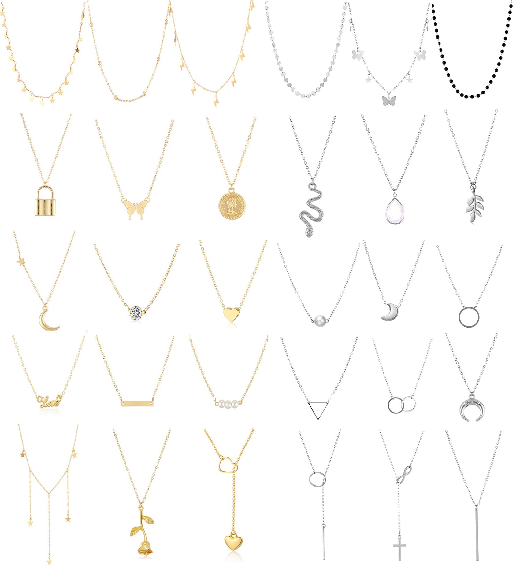 HonsnyLayered Choker Necklace for Women Coin Moon Star Multilayer Choker Necklaces Charm Tiered Choker Chain Gold Necklace Set Adjustable Silver Bar Pendant Y Necklace