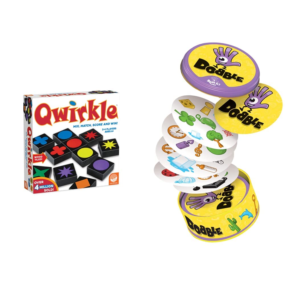 MindWareQwirkle UK Edition (NEW) | Board Game | Ages 5+ | 2-4 Players | 45 Minutes Playing Time & Asmodee | Dobble | Card Game | Ages 6+ | 2-8 Players | 15 Minutes Playing Time, Assorted