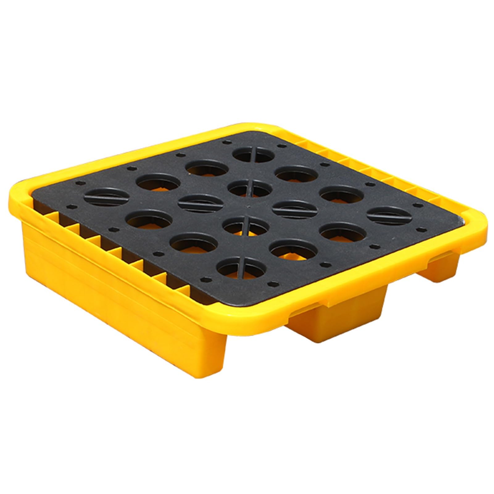 JKJZSALJ Oil Tank Spill Tray,Spill Containment Platform, Yellow And Black Polyethylene Plastic Containment Spill Pallet With Flat Top Grating, Warehouses Factory Workshop Leakproo,72x72x16CM
