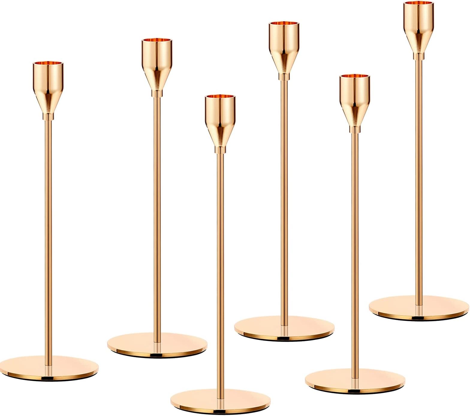 6PCS French Honey Gold Candle Holders,Set of 6 Tall Taper Candlestick fit for 3/4" Thick Pillar Candle&Led Modern Metal Candle Stands Decorative Table Centerpieces for Dinning Party Church,Decorative