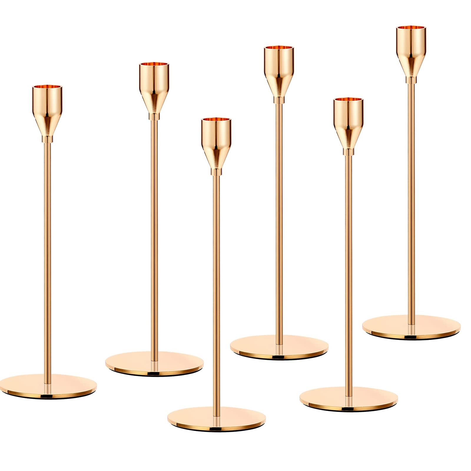 6PCS French Honey Gold Candle Holders,Set of 6 Tall Taper Candlestick fit for 3/4" Thick Pillar Candle&Led Modern Metal Candle Stands Decorative Table Centerpieces for Dinning Party Church,Decorative