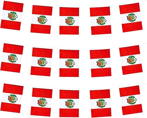 Bandera peruana, pequeña cadena de banderas de Perú, mini banderas peruanas, utilizada para fiestas, escuela, eventos deportivos, decoraciones de