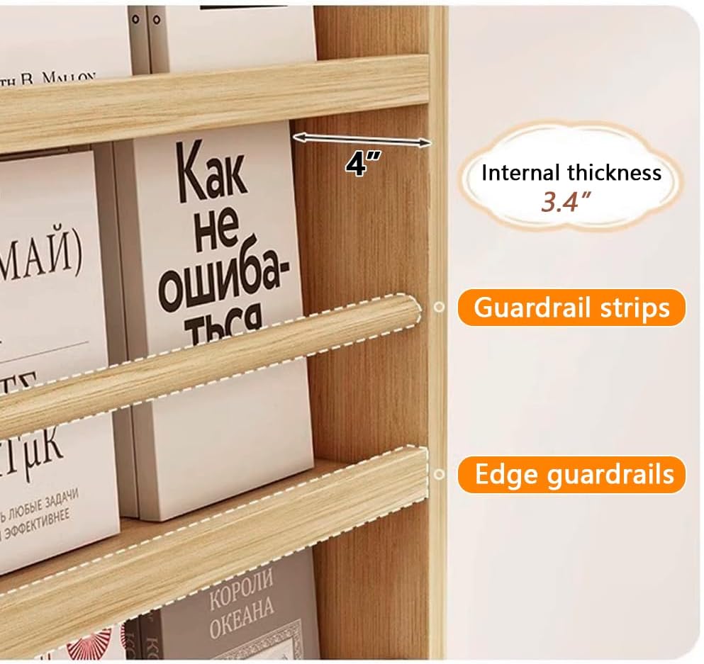 70.1" Tall Behind-The-Door Bookshelf - Open-Shelf Wooden Floor Bookcase with Perforated Board | 4/6/8 Inch, Multi-Purpose Display Storage Organizer Wood Color 31.5×4×70.1"