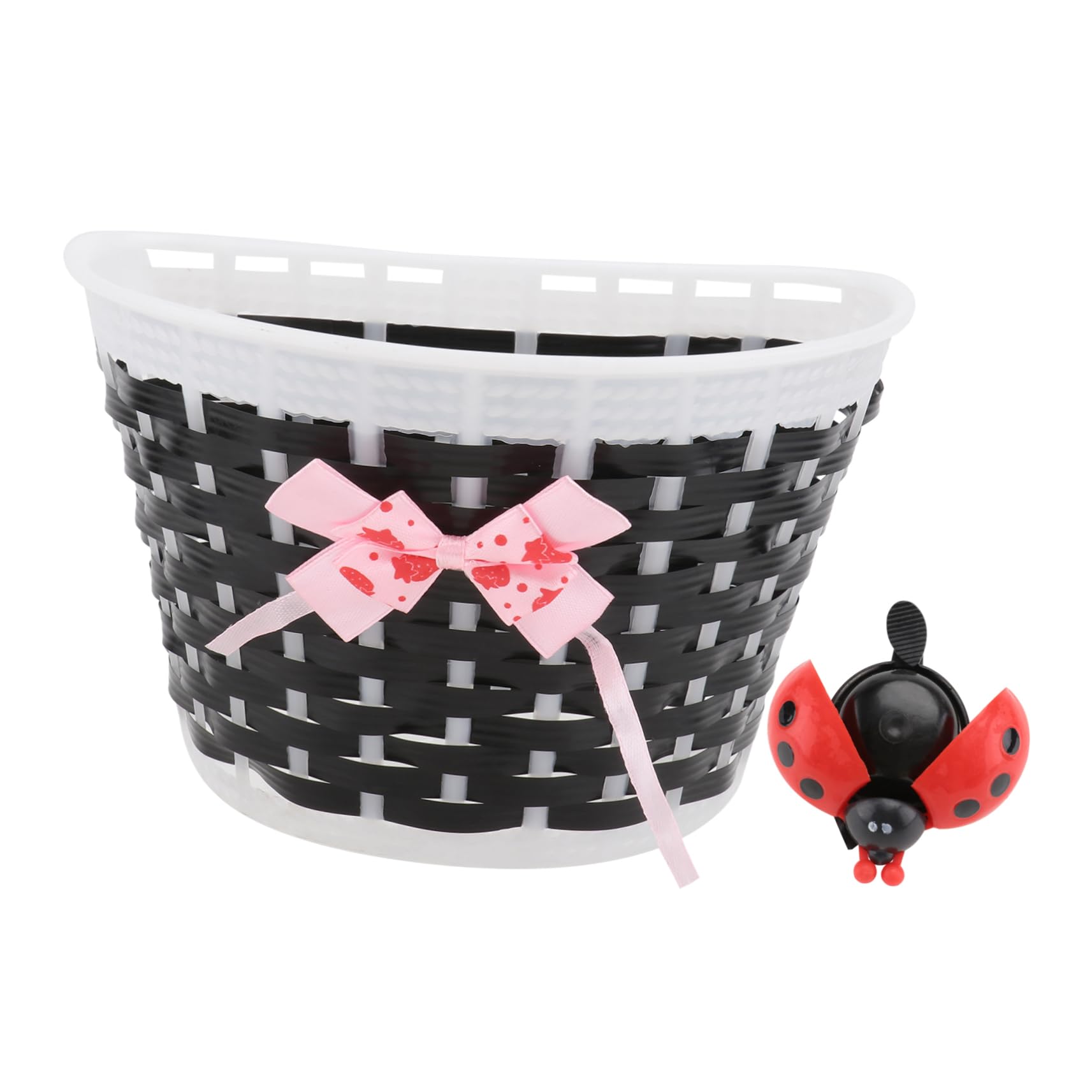 VICASKY Handmade Knitted Bike Basket Plastic Storage Basket with Bell Bow Knot Decoration for Scooter and Bicycle for Boys