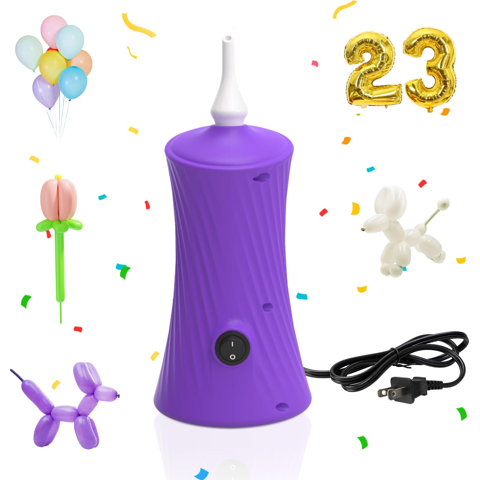 Photo 1 of AXHJ Electric Air Balloon Pumps for Long Balloons, Inflator Blower Machine for Birthday Party Celebration Balloons Decorations for Foil Twisty Animal Balloon, Purple