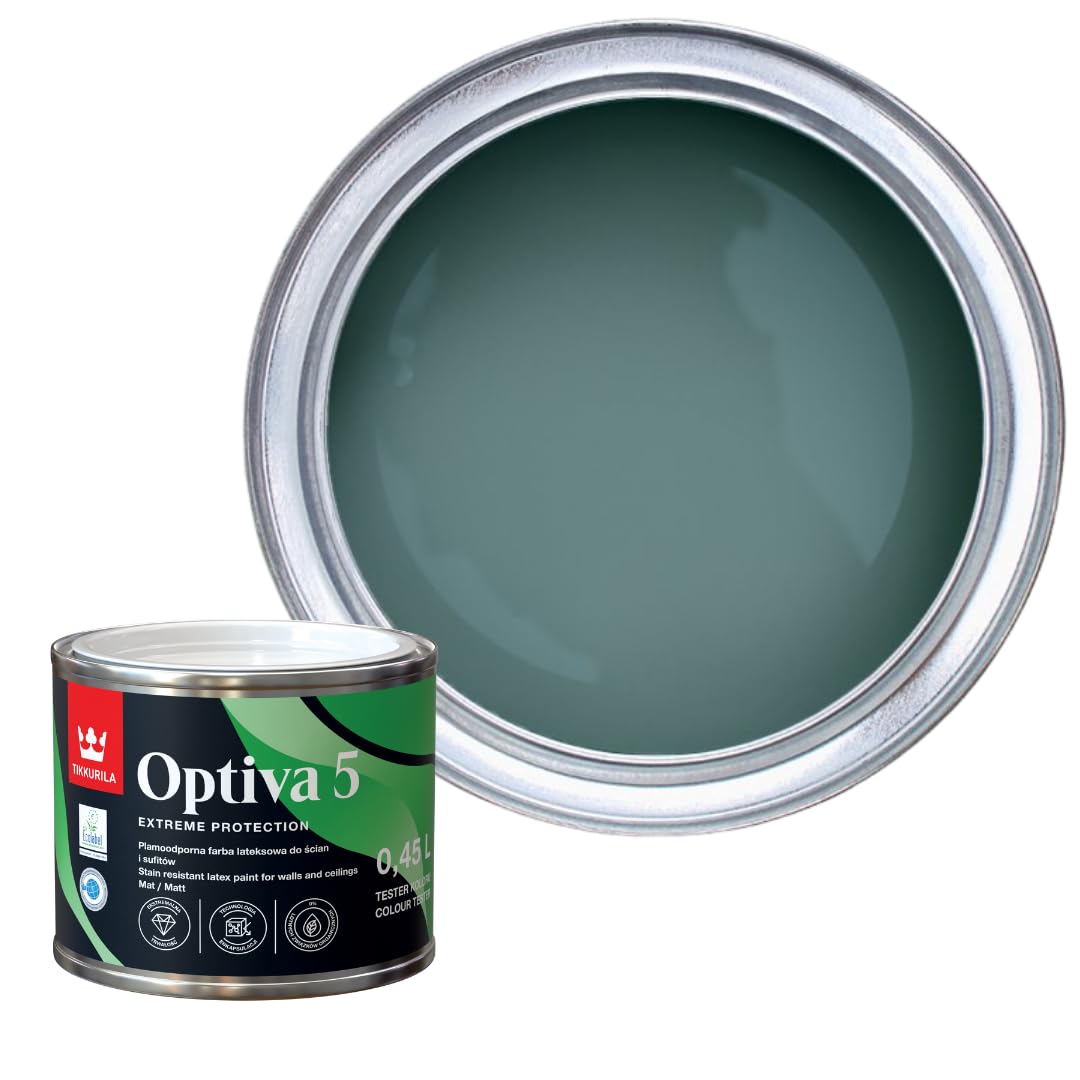 TIKKURILA Optiva 5 Matt Emulsion Paint โ Durable, Scrubbable & Easy-Clean for Walls and Ceilings | Zero VOC - 0.5L Silk Road S440